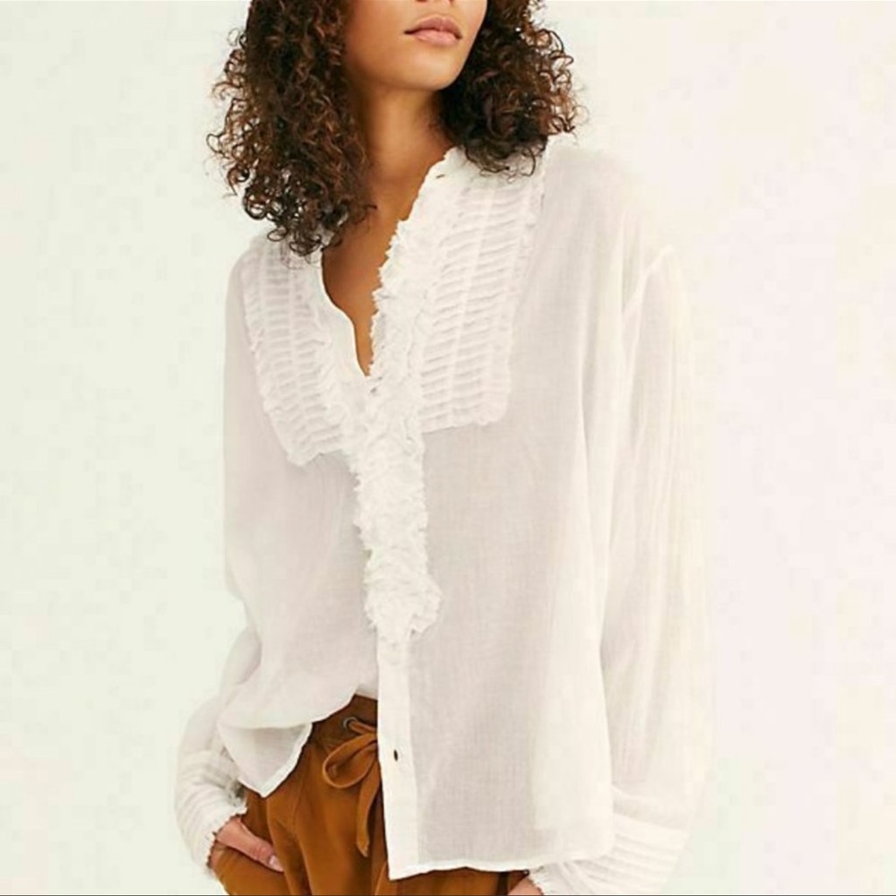 Free people voil miles tuxedo white blouse NWT L